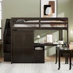 Full Size Loft Bed with Stairs Bookshelf Drawers Desk and Wardrobe