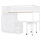 Full Size Loft Bed with Stairs Bookshelf Drawers Desk and Wardrobe