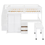 Full Size Loft Bed with Stairs Bookshelf Drawers Desk and Wardrobe