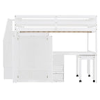 Full Size Loft Bed with Stairs Bookshelf Drawers Desk and Wardrobe
