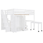 Full Size Loft Bed with Stairs Bookshelf Drawers Desk and Wardrobe