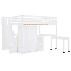 Full Size Loft Bed with Stairs Bookshelf Drawers Desk and Wardrobe