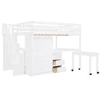 Full Size Loft Bed with Stairs Bookshelf Drawers Desk and Wardrobe