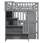 Full Size Loft Bed with Stairs Bookshelf Drawers Desk and Wardrobe