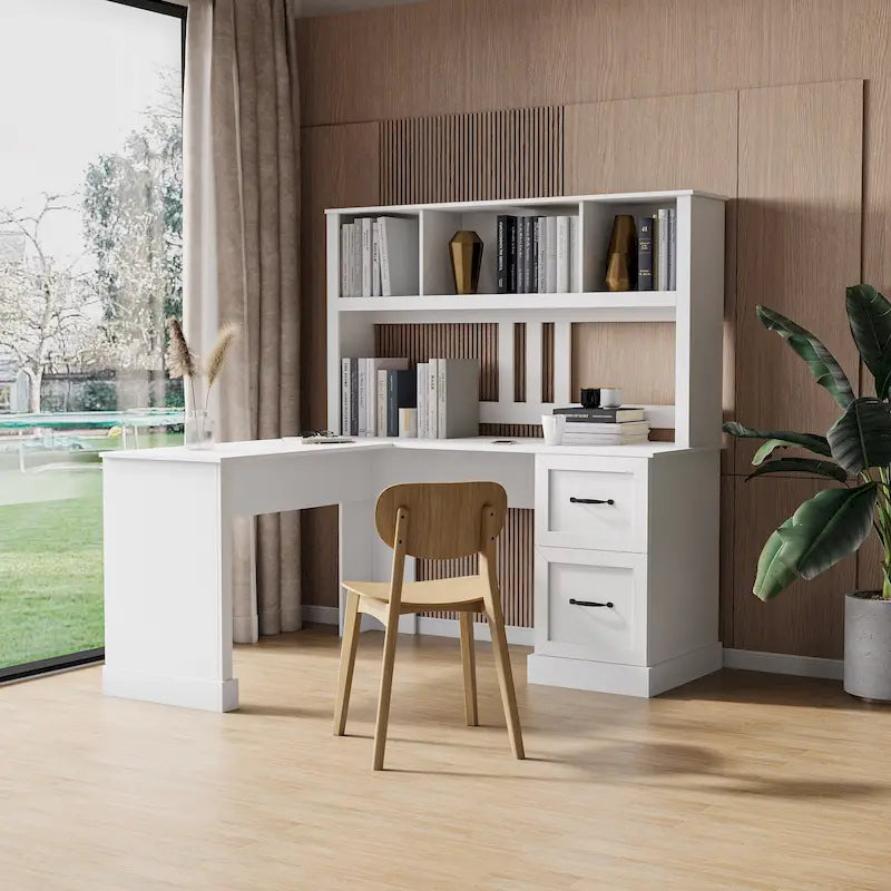 Modern Computer Desk with 2-Tier Storage Drawers and Waterproof Surface