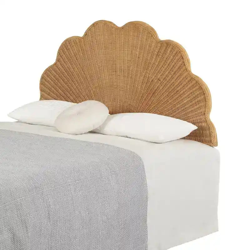 Wall-Mounted Rattan Boho Seashell Headboard with Anchors
