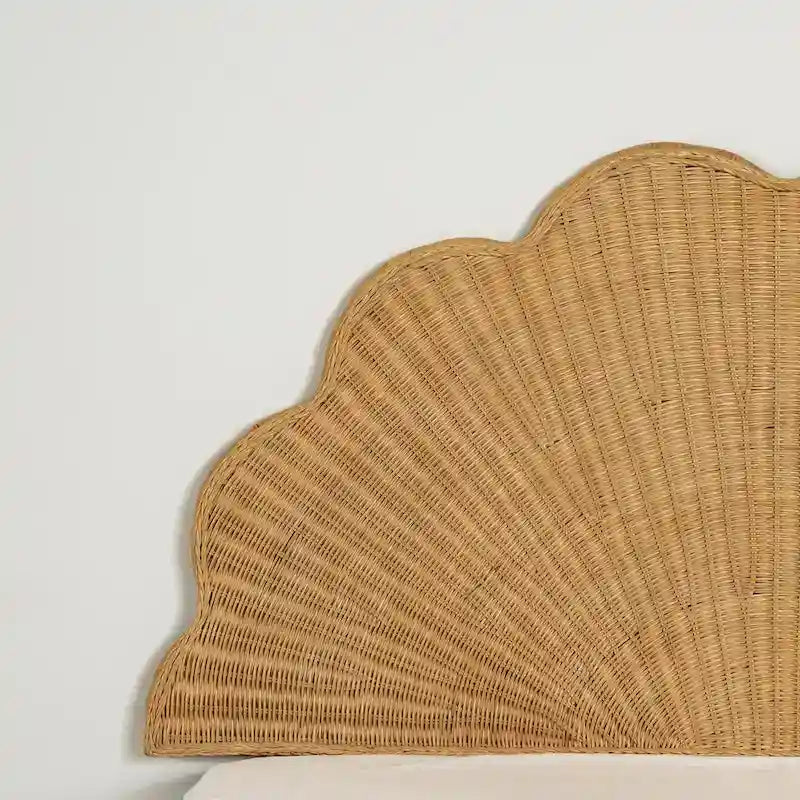 Wall-Mounted Rattan Boho Seashell Headboard with Anchors