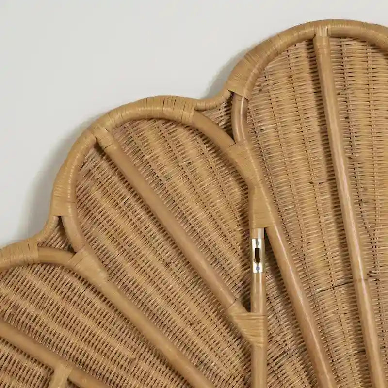 Wall-Mounted Rattan Boho Seashell Headboard with Anchors