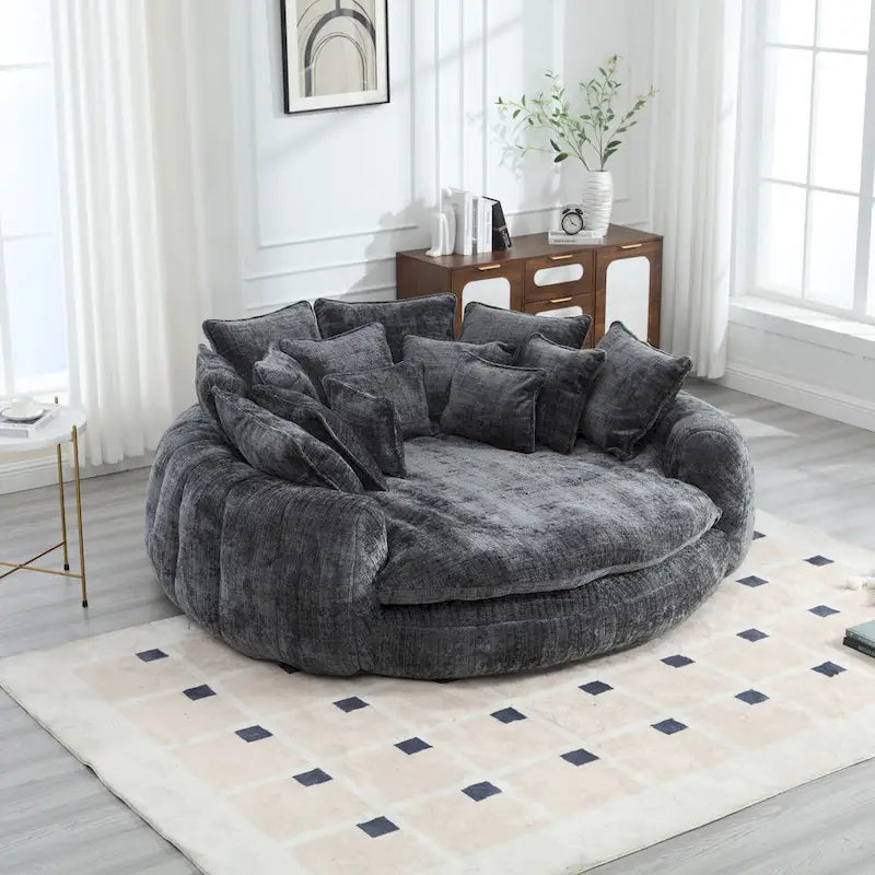 Oversized Chenille Sofa Bed with Armrests and High-Density Foam Fill