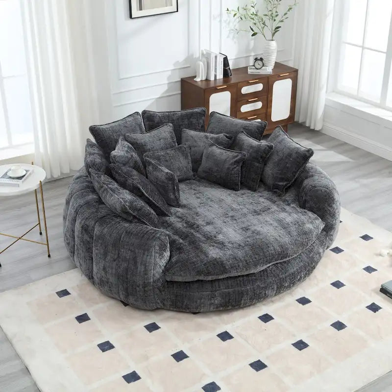 Oversized Chenille Sofa Bed with Armrests and High-Density Foam Fill