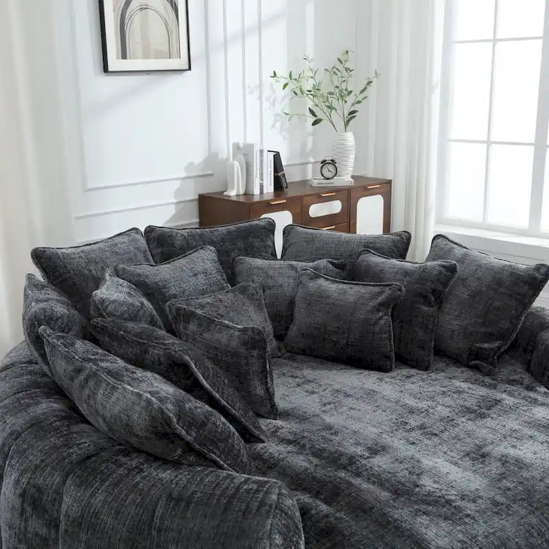 Oversized Chenille Sofa Bed with Armrests and High-Density Foam Fill