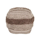 Beige and Brown Striped Woven Square Pouf Ottoman Indoor Use