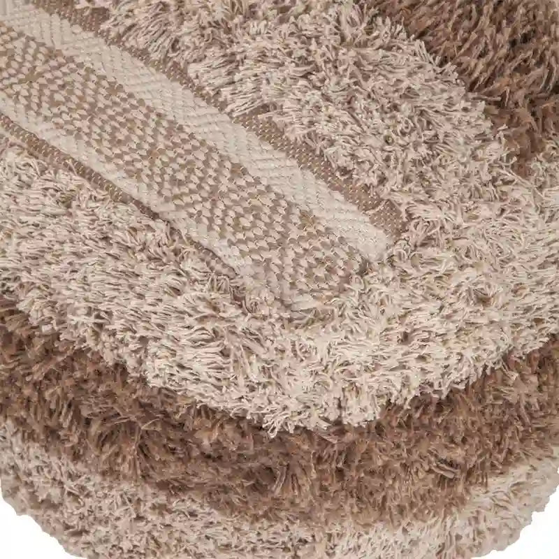Beige and Brown Striped Woven Square Pouf Ottoman Indoor Use