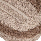 Beige and Brown Striped Woven Square Pouf Ottoman Indoor Use