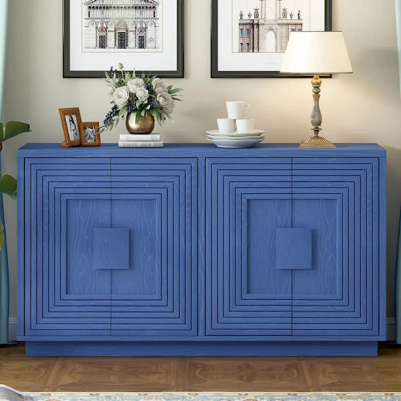 4-Door Vintage Fluted Sideboard Buffet Cabinet with Adjustable Shelves
