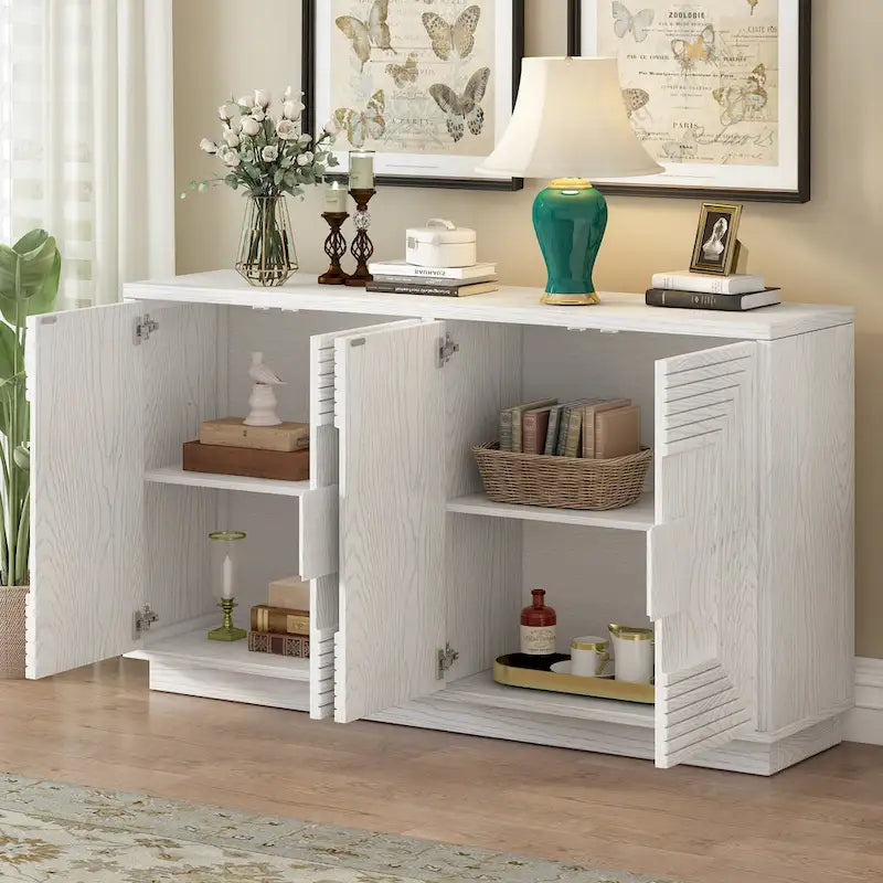 4-Door Vintage Fluted Sideboard Buffet Cabinet with Adjustable Shelves