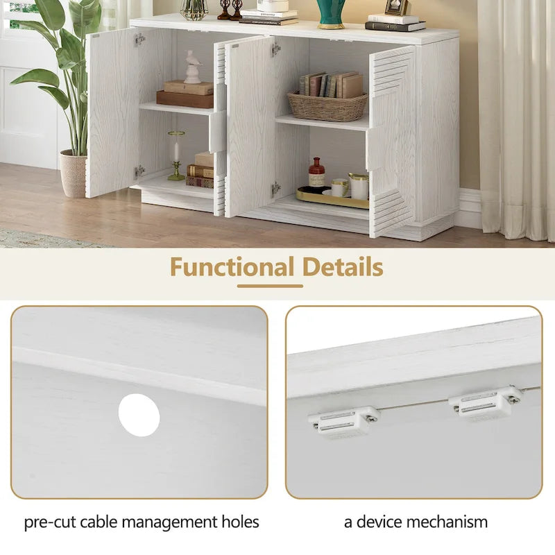 4-Door Vintage Fluted Sideboard Buffet Cabinet with Adjustable Shelves