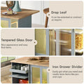 Rolling Kitchen Cart with Drop Leaf Top and Sliding Glass Doors