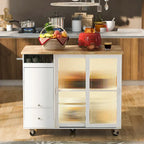 Rolling Kitchen Cart with Drop Leaf Top and Sliding Glass Doors
