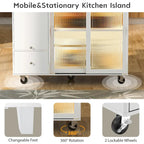 Rolling Kitchen Cart with Drop Leaf Top and Sliding Glass Doors