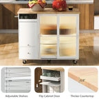 Rolling Kitchen Cart with Drop Leaf Top and Sliding Glass Doors