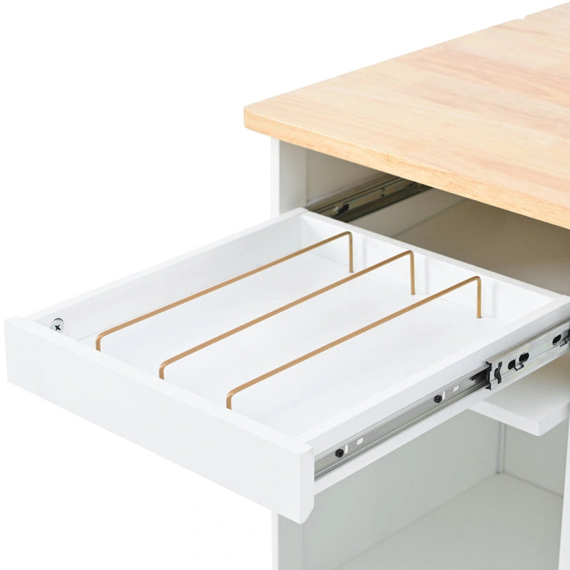 Rolling Kitchen Cart with Drop Leaf Top and Sliding Glass Doors
