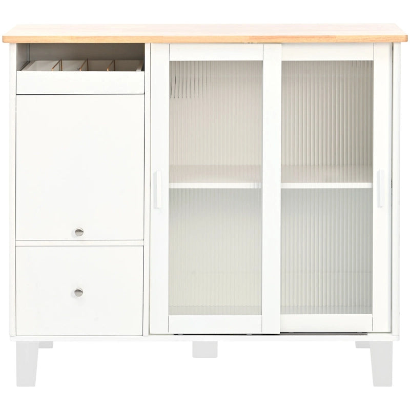 Rolling Kitchen Cart with Drop Leaf Top and Sliding Glass Doors