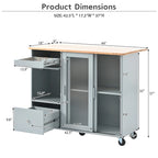 Rolling Kitchen Cart with Drop Leaf Top and Sliding Glass Doors