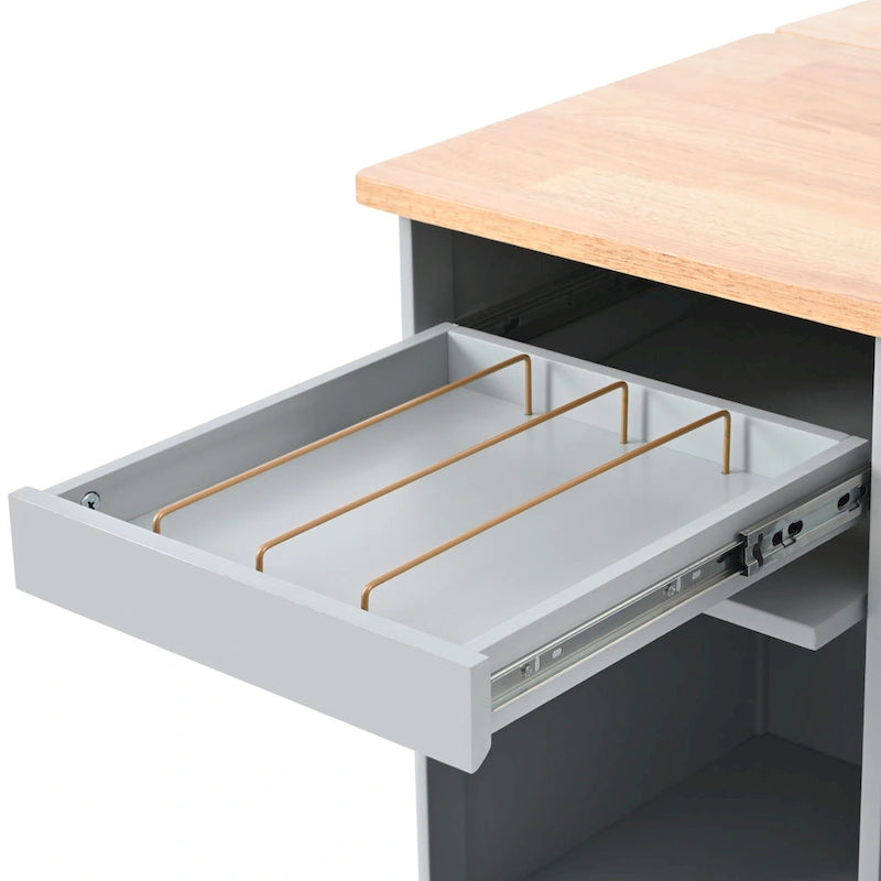 Rolling Kitchen Cart with Drop Leaf Top and Sliding Glass Doors
