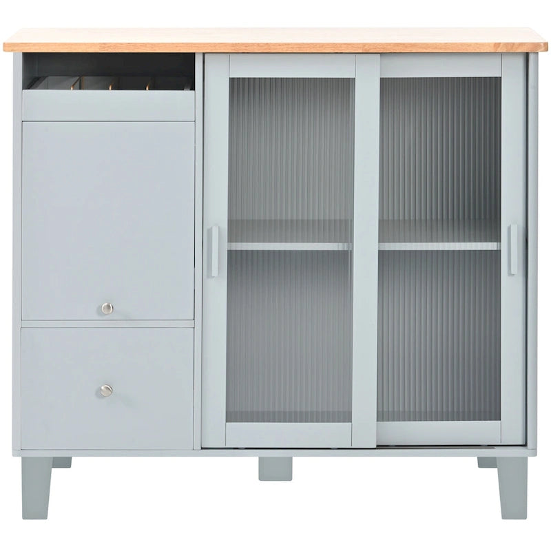 Rolling Kitchen Cart with Drop Leaf Top and Sliding Glass Doors
