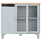 Rolling Kitchen Cart with Drop Leaf Top and Sliding Glass Doors