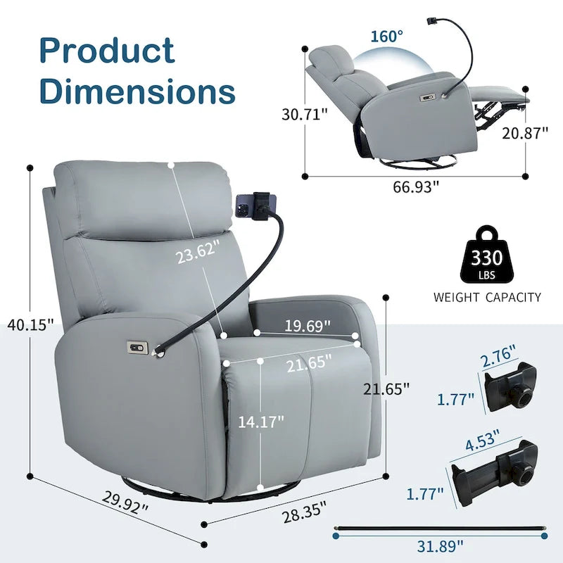 Power Recliner Chair with 270-Degree Swivel and Dual USB Ports