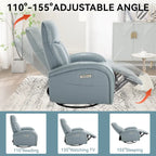 Blue Genuine Leather Power Recliner with 270-Degree Swivel and USB Charging