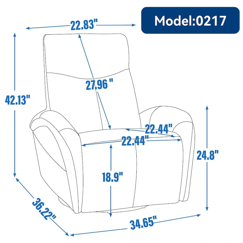 Blue Genuine Leather Power Recliner with 270-Degree Swivel and USB Charging