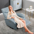 Blue Genuine Leather Power Recliner with 270-Degree Swivel and USB Charging