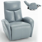 Blue Genuine Leather Power Recliner with 270-Degree Swivel and USB Charging