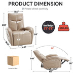 Blue Genuine Leather Power Recliner with 270-Degree Swivel and USB Charging