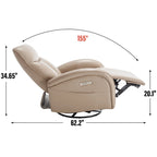 Blue Genuine Leather Power Recliner with 270-Degree Swivel and USB Charging
