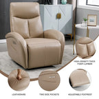 Blue Genuine Leather Power Recliner with 270-Degree Swivel and USB Charging