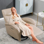 Blue Genuine Leather Power Recliner with 270-Degree Swivel and USB Charging