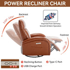 Blue Genuine Leather Power Recliner with 270-Degree Swivel and USB Charging