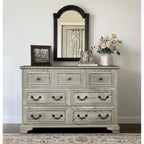 7-Drawer Horizontal Dresser with Vintage Embossed Design and Metal Slides