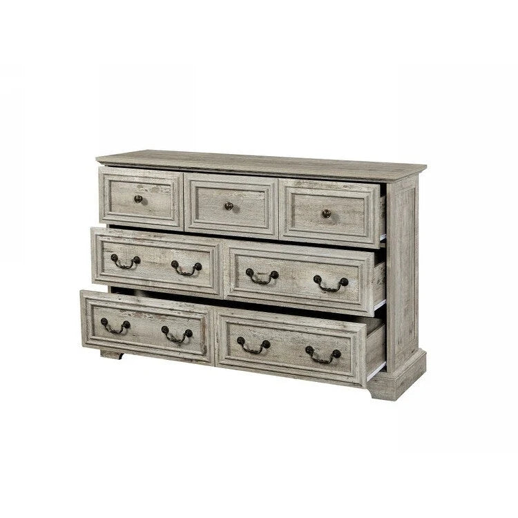 7-Drawer Horizontal Dresser with Vintage Embossed Design and Metal Slides