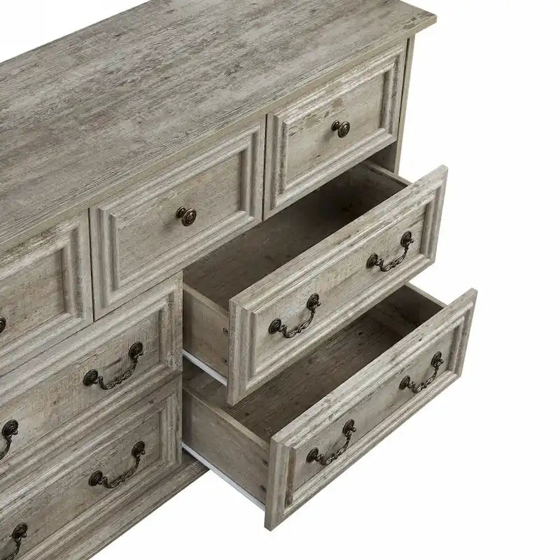 7-Drawer Horizontal Dresser with Vintage Embossed Design and Metal Slides