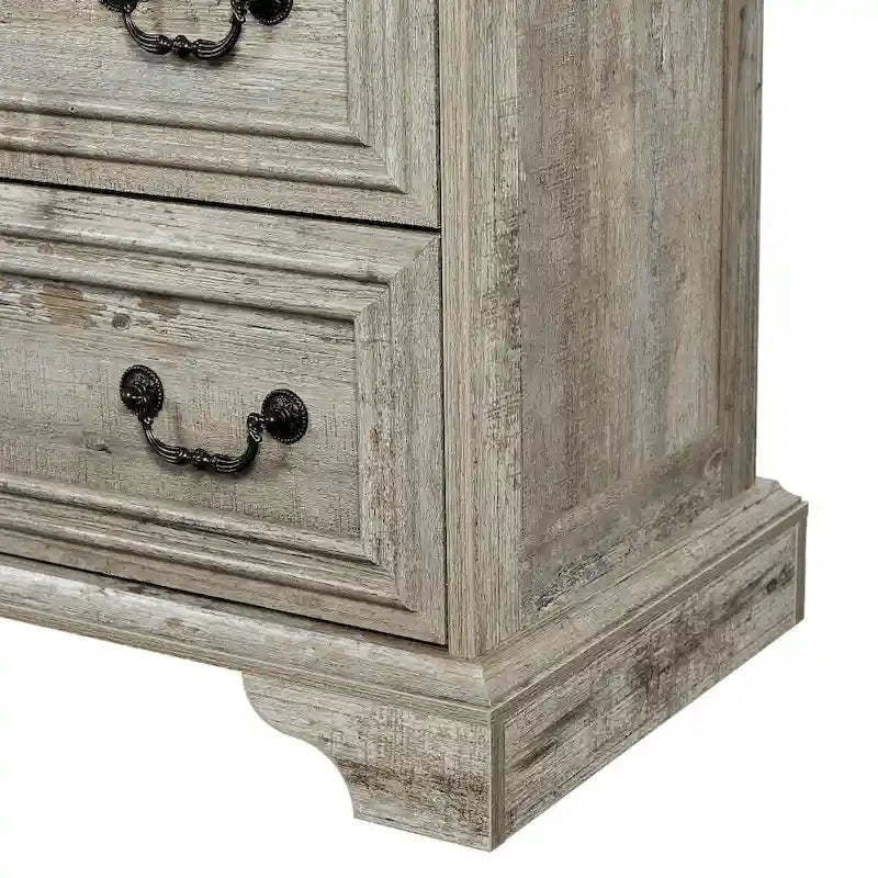 7-Drawer Horizontal Dresser with Vintage Embossed Design and Metal Slides