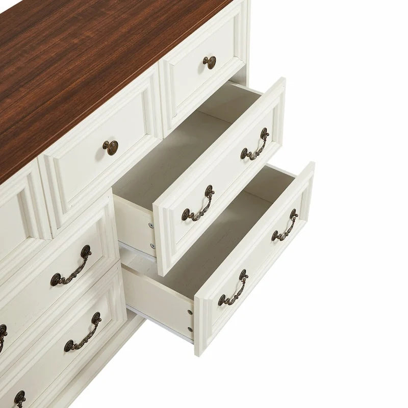 7-Drawer Horizontal Dresser with Vintage Embossed Design and Metal Slides
