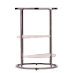 Round Glass Top Side Table with Faux Stone Shelves and Metal Frame
