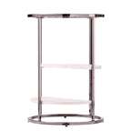 Round Glass Top Side Table with Faux Stone Shelves and Metal Frame