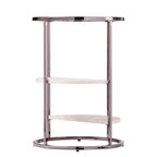 Round Glass Top Side Table with Faux Stone Shelves and Metal Frame