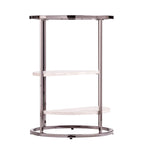 Round Glass Top Side Table with Faux Stone Shelves and Metal Frame